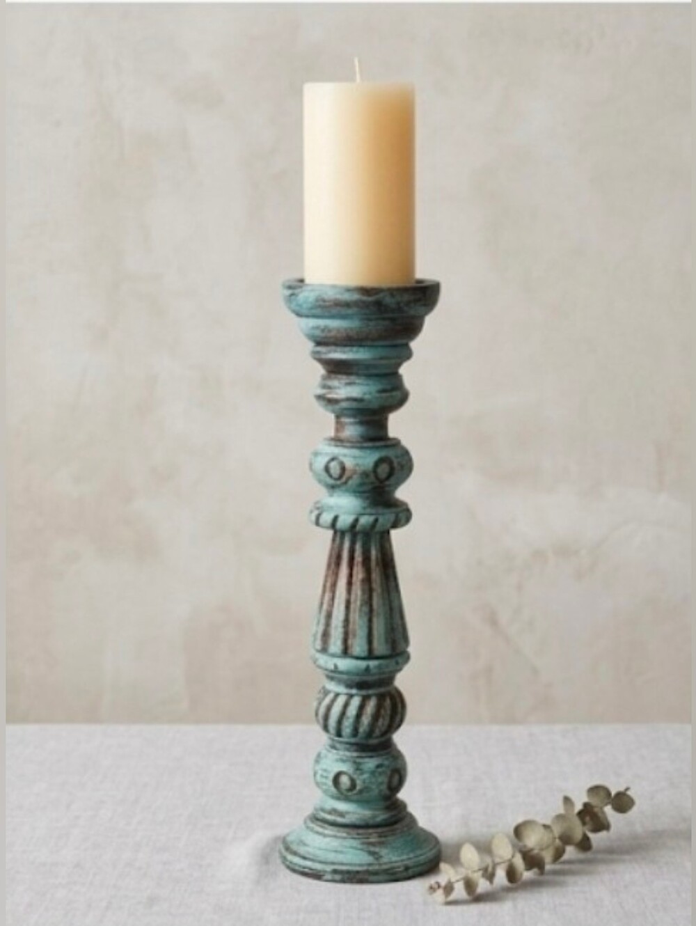 Distressed Aqua/Teal Candlestick Holder - Home Accents